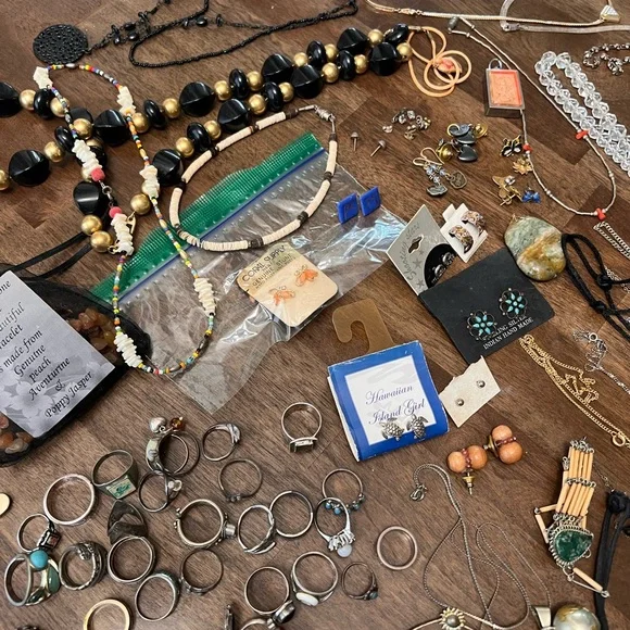 Vintage sterling silver boho turquoise shell Hawaii hippie jewelry bundle - Picture 5 of 11